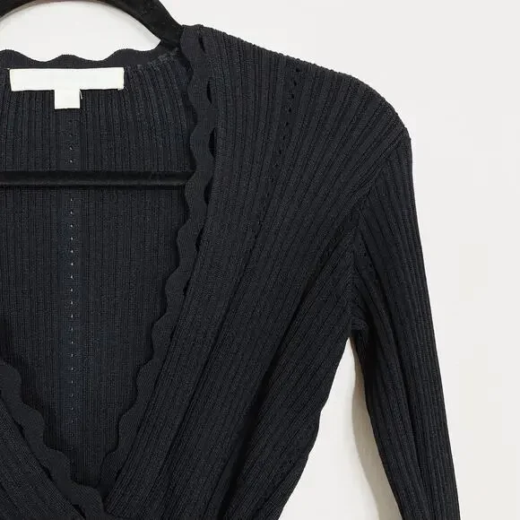 Jonathan Simkhai Ribbed Knit Wrap Long Sleeve Cropped Top Sweater Black XSmall